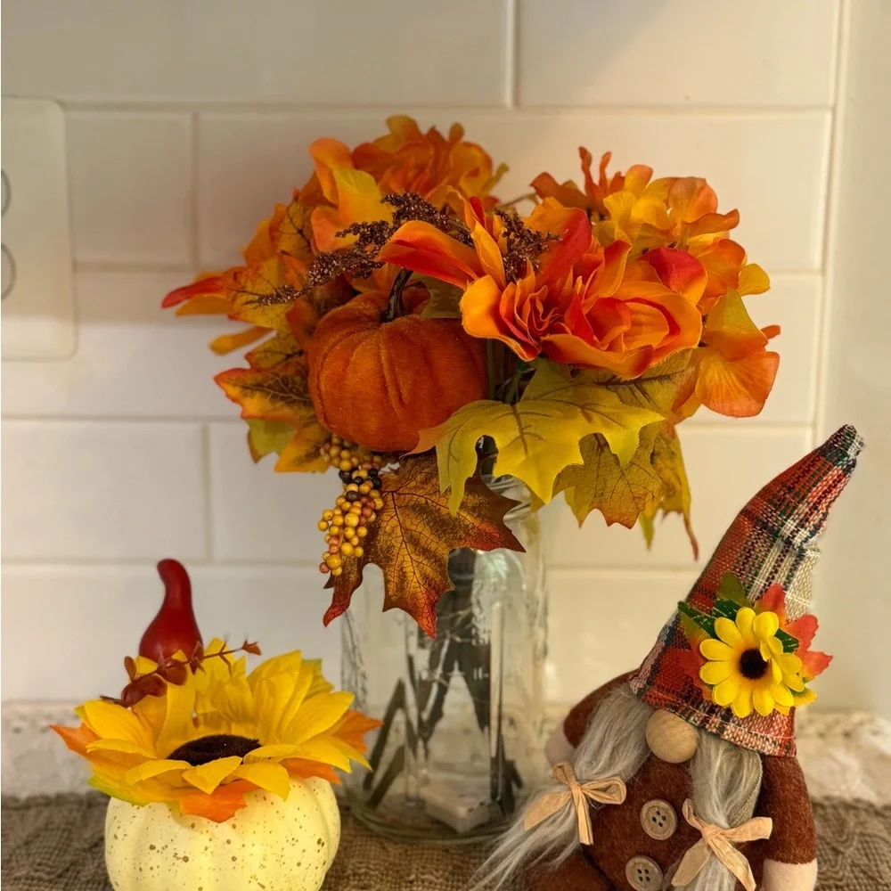 Autumn Floral Arrangement in Mason Jar with LED lights